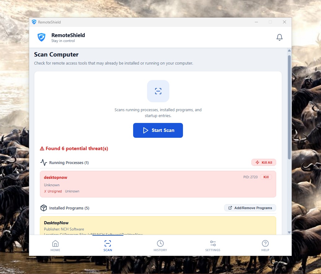RemoteShield Scan Tab